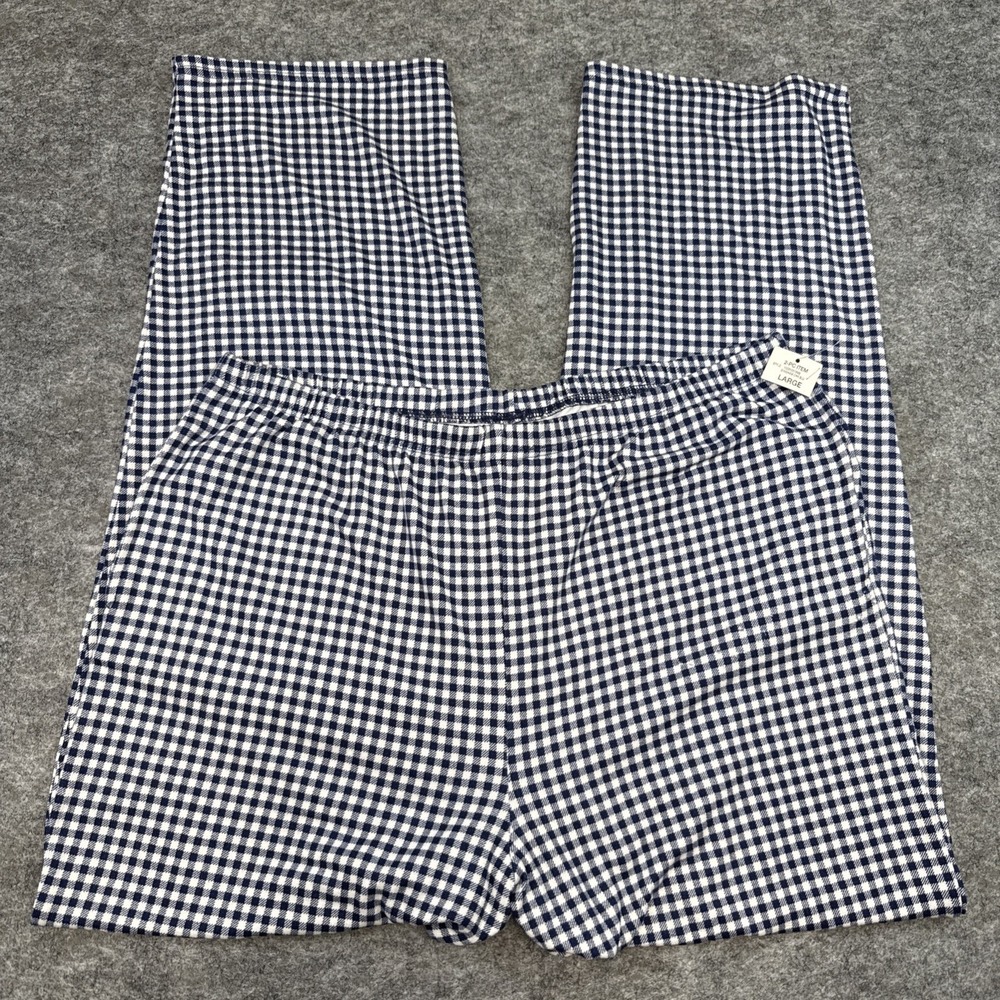 NEW Charter Club pajama pj pants women's large blue white gingham check pull on